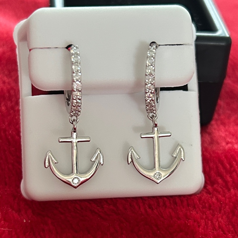 Luxury Moissanite Diamond Anchor Nautical huggie Hoop‎ Earrings
